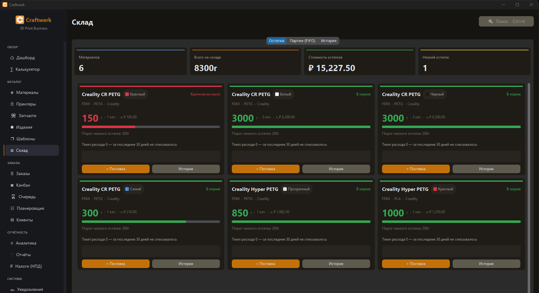 Склад: остатки и партии
